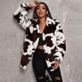 thumbnail image 2 of IROINNID Women's Coat Shearling Coat Turndown Lapel Graphic Prints Long Sleeve Casual Autumn And Winter New Harajuku Style Cow Pattern Imitation Coat Jacket Loose Coat, Black, 2 of 8