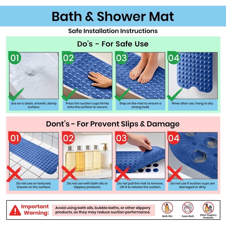 Lux Decor Non-Slip Bath Mat 2-Pack, Navy, 40" x 16" photo 3