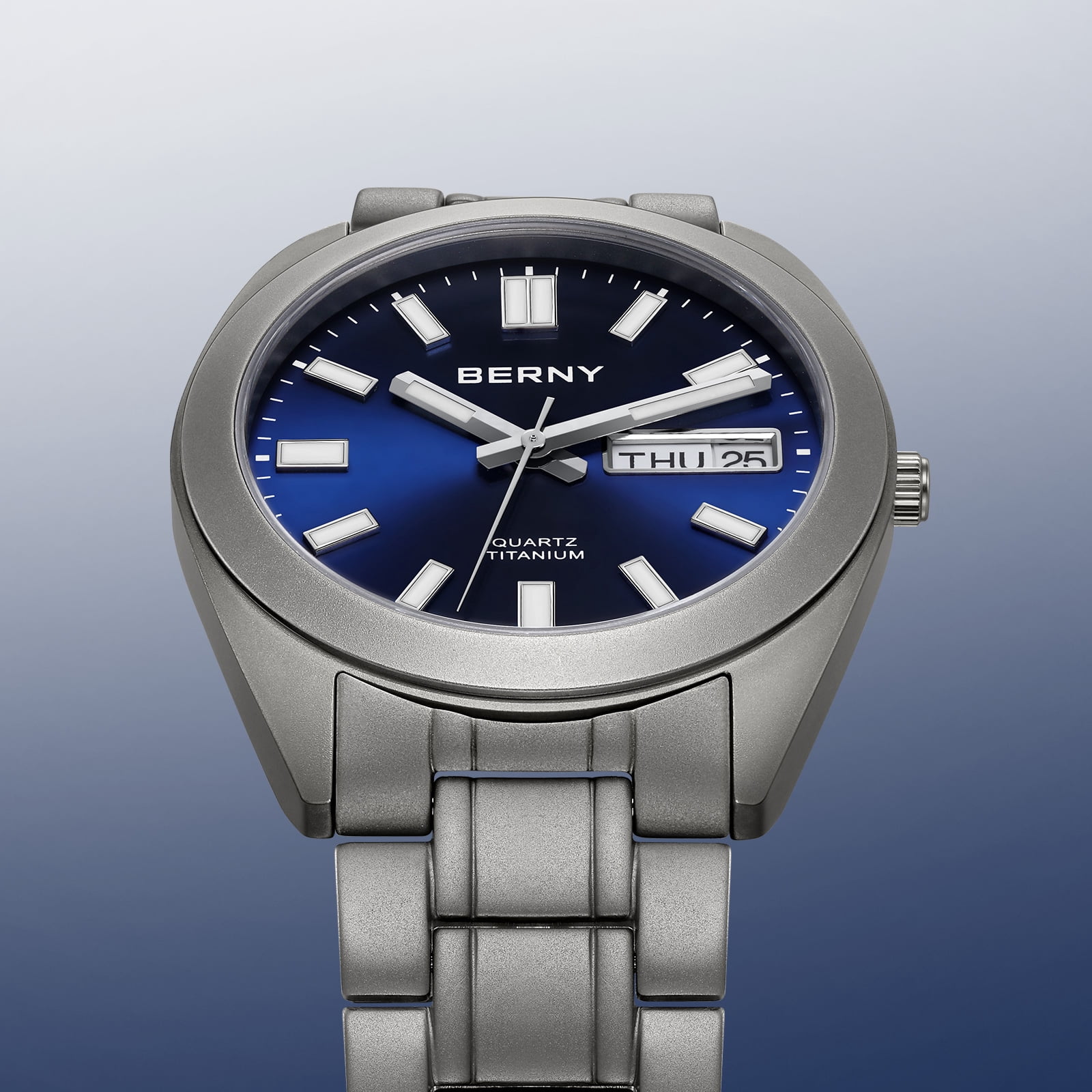 BERNY Titanium Watch for Men, Sport Men's Field Watch, Military Analog Quartz Watch with Date, Japanese Quartz Movement, Super Luminous, 10ATM Waterproof Army Wristwatch, Blue