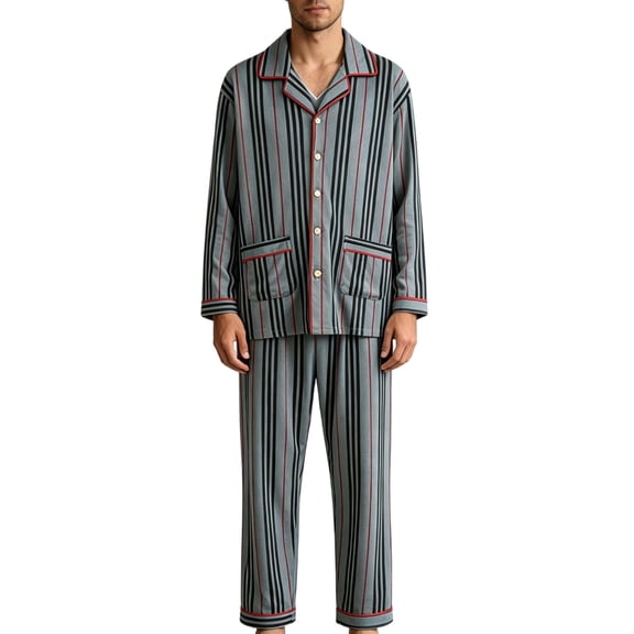 Jamicy Soft Pajamas for Men Long Sleeve Soft Pajamas for Men Button Down Sleepwear Pjs Lounge Sets with Pockets Home Wear for Winter