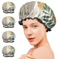 thumbnail image 7 of Shower Caps,Orange Boho Geometric and Plant Pattern Waterproof Shower Cap for Women 4 Pieces,Double Reusable Hair Cover for Shower PEVA Elastic Stretch Hem, 7 of 7