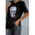 thumbnail image 2 of ABPHQTO Camiseta gráfica con estampado de calavera informal negra para mujer, 2 of 5