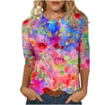 thumbnail image 2 of Hauts pour Femmes T-shirt Ample Imprimé de Mode pour Femmes Blouse à Manches 3/4 Col Rond Hauts Décontractés Hauts et Blouses pour Dames en Liquidation, 2 of 5