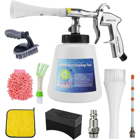8 Piece Car Cleaning Kit, Car Detail Cleaning Kit with Air Compressor (Sponge Cloth + 5 Brushes + Replacement Hose) - 8 Part Car Cleaning Kit