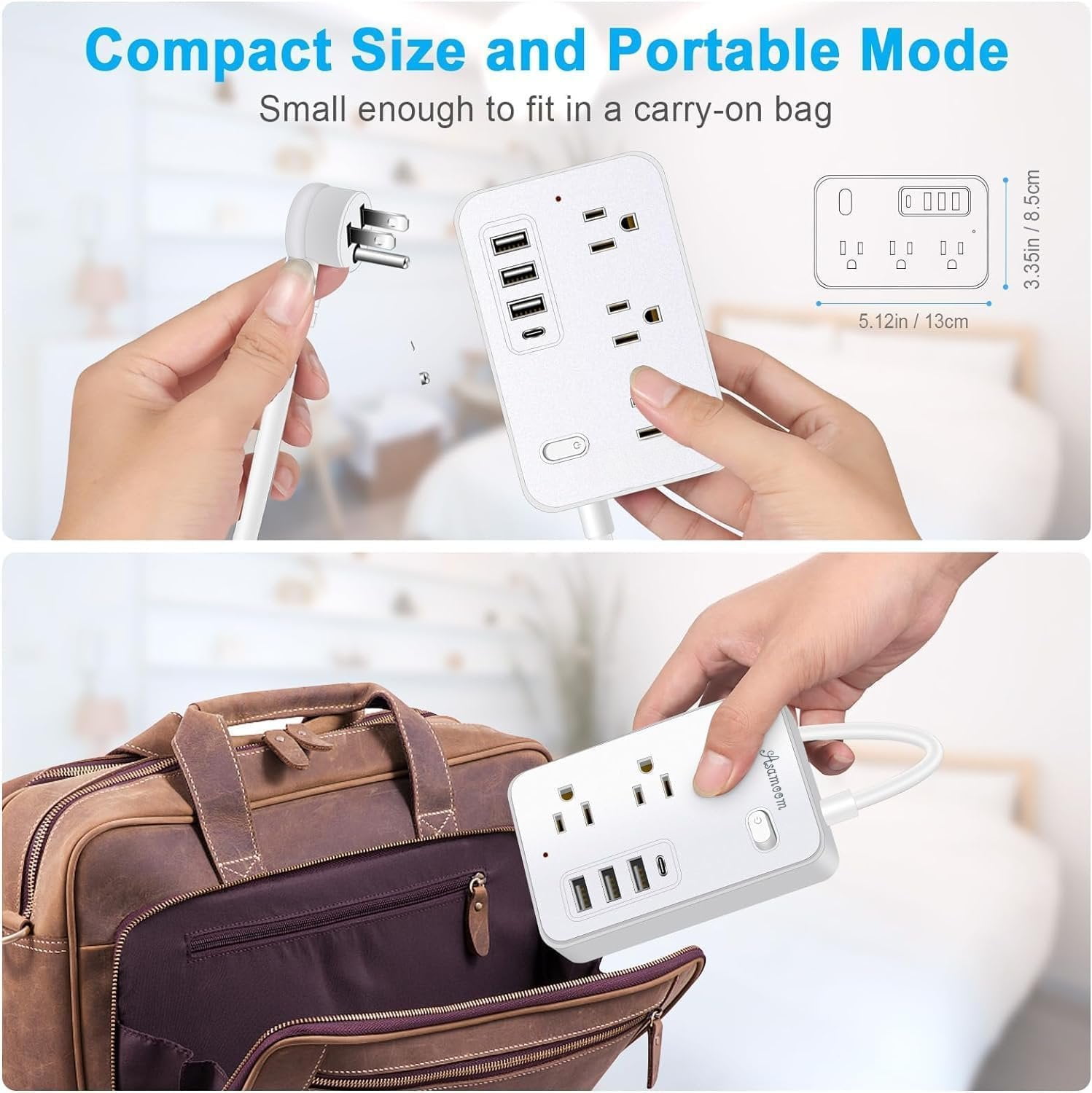 15 FT Extension Cord with Multiple Outlets,  15 ft Surge Protector Power Strip with 6 Outlets with 4  Ports(1  C),Flat Plug with Long Cord 1700 Joules Protection for  Office White