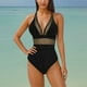 thumbnail image 2 of Conjunto de Bikini de Cintura Alta para Mujeres Traje de Baño de Malla de Correa sin Espalda de Color Sólido con Almohadillas Extraíbles, 2 of 4