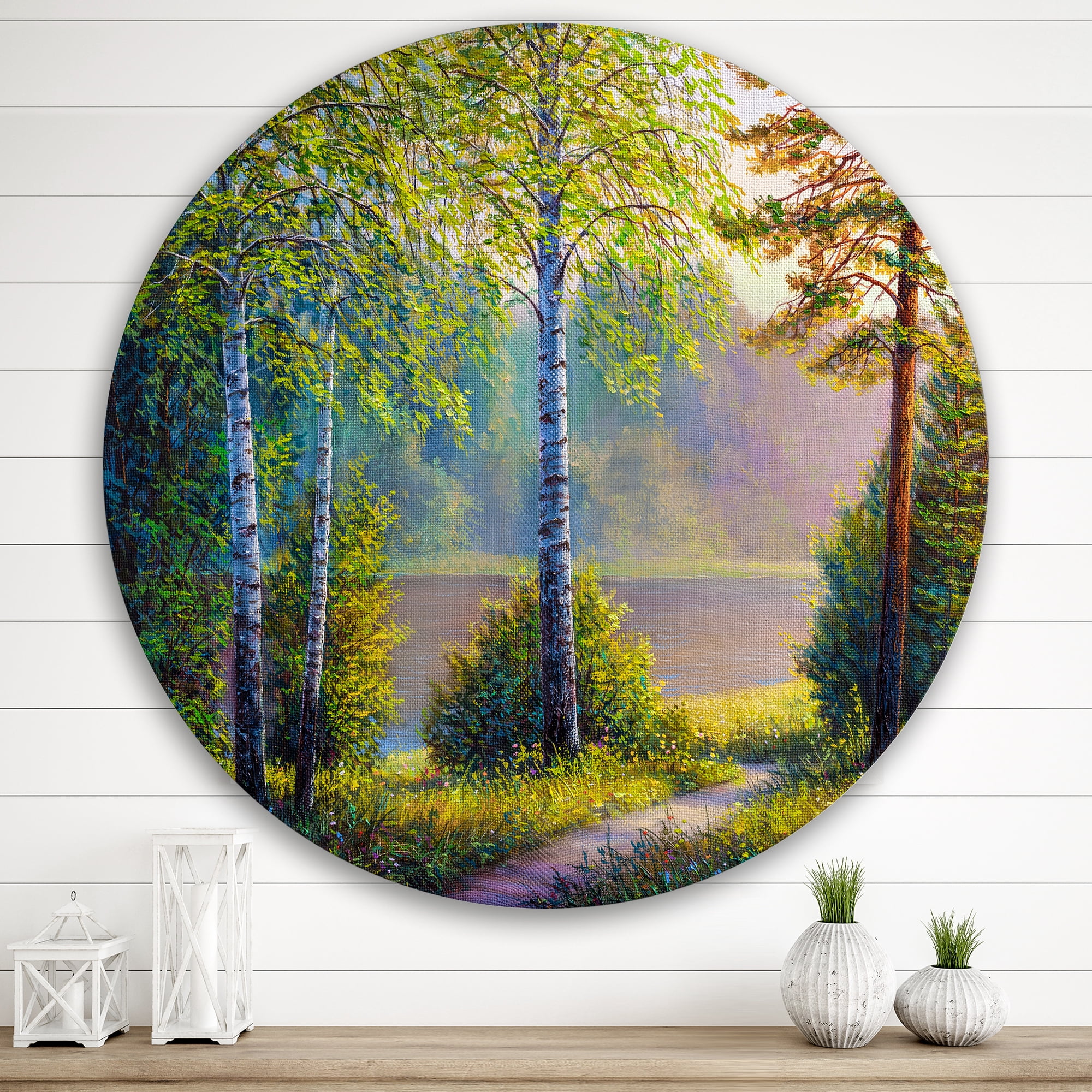 Designart 'Subtle Sunset Light Through The Trees I' Traditional Circle Metal Wall Art 36x36 - Disc of 36
