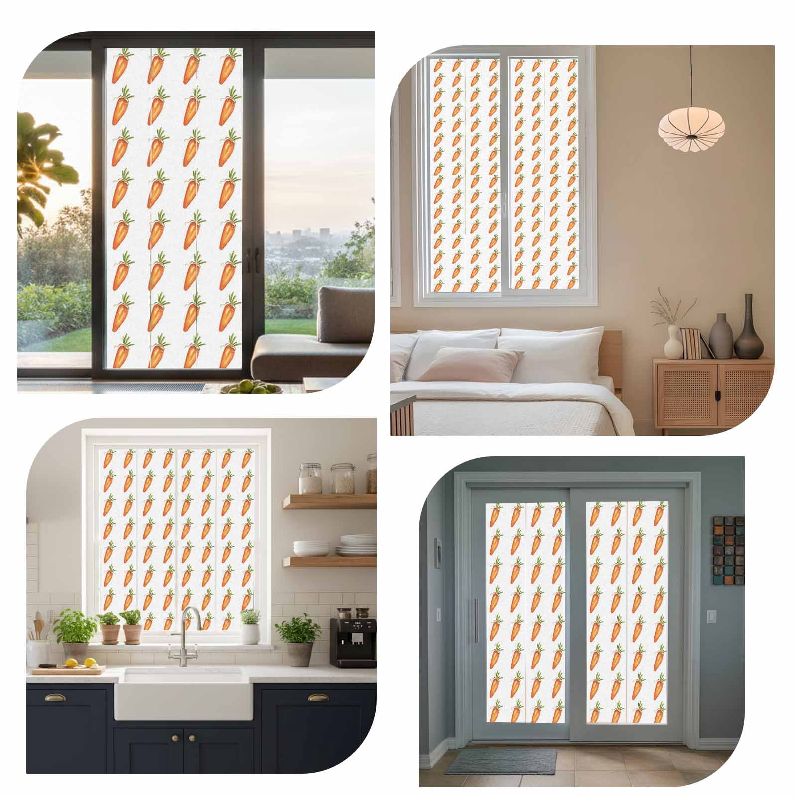Easter Carrot Window Privacy Film, Vintage Oil Painting Country Orange Carrots Plant Frosted Glass Window Clings Static Cling UV Heat Blocking Reusable Door Sticker for Bathroom 23.6 x 59 Inch