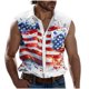 thumbnail image 2 of Camiseta sin mangas con cuello vuelto para hombre, estilo informal, con estampado del Día de la Independencia, cuello vuelto, sin mangas, bolsillos, deportiva, de poliéster, 2 of 5