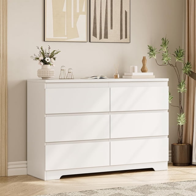 Commode Moderne Blanche à 6 Tiroirs, Commode Simplement Moderne, Commodes à 6 Tiroirs pour Rangement de Vêtements pour Chambre, Commode Double en Bois pour Chambre, Salon, Entrée