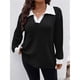 thumbnail image 5 of Suéter de Punto Informal de Talla Grande para Mujer, Cuello en V, Solapa, Color Liso, Camisa de Larga. y Negro XXL, 5 of 7