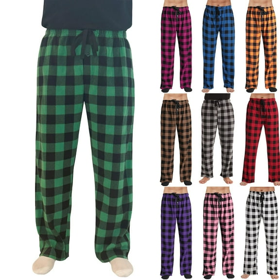 HKYNLAG Men's Pants Buffalo Plaid Pajama Pants Mens PJ Pajama Pants Bottoms Caual Lounge Pants Sleepwear Christmas PJs with Pockets Blue L