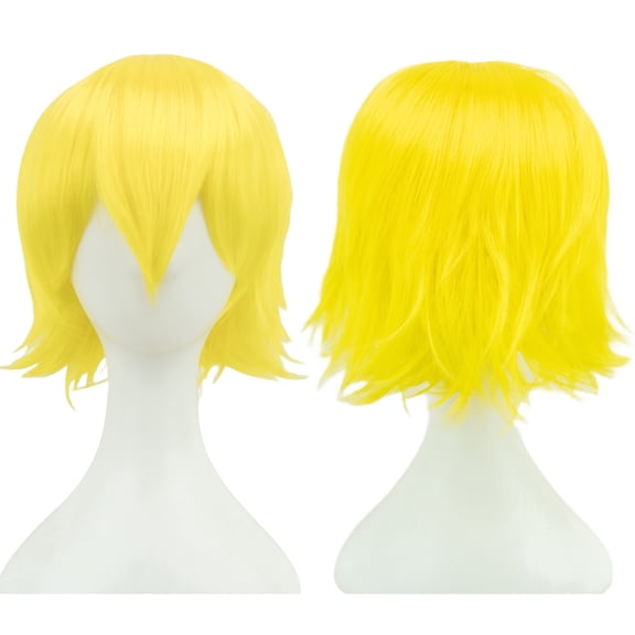 XmhyTop Cosplay Unisex Short Straight Wig, Loose Fluffy Full Hairpiece for Women & Men, Ideal for Anime Parties & Costume Events, Light Yellow