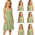thumbnail image 2 of Rggeeun Child Girls Dress Solid Color Flowy Relaxed Fit Soft Lightweight Sleeveless V Neck Waist Draping with Adjustable Belt Ankle Length for Summer Outdoor Play Trendy Playwear,Green,9-14 Years, 2 of 5