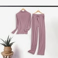 thumbnail image 2 of Straight Leg Modal Pajama Set - Semi-Turtleneck Long Sleeve Lounge Wear (Pink/Purple/Blue/Black, M-XXXXL) | | 1PC Women's Lounge Pants, 2 of 5