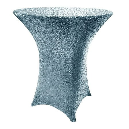 

Wedding Linens Inc. 36 x 42 Cocktail Highboy Sequin Spandex Stretch Elastic Lycra Table Cover Tablecloth for Party Wedding Events Décor use - Dusty Blue