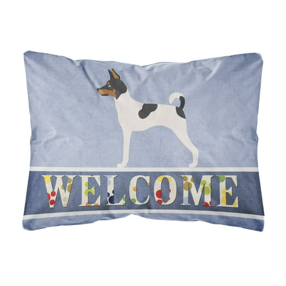 Carolines Treasures BB8306PW1216 Toy Fox Terrier Welcome Canvas Fabric Decorative Pillow, Blue, 12H x16W,