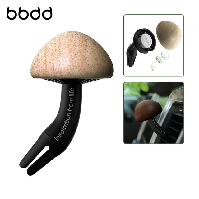yeacher Natural Wood Mushroom Car Vent Air Freshener with High-Density Scented Tablets, Safe for All Ages, Durable Silicone Base, 5 Aromatherapy Tablets Included