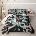 thumbnail image 2 of Feelyou Cowhide R Letter Twin Quilt Set for Women Girls, Western Farmhouse Style Twin Coverlet Set, Turquoise Brown, 2-Piece, 2 of 7