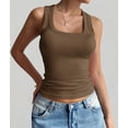 thumbnail image 5 of Summer Womens Tank Tops Square Neck Fitted Sleeveless Shirts for Women Ribbed Basic Top Camel Color XL, 5 of 8