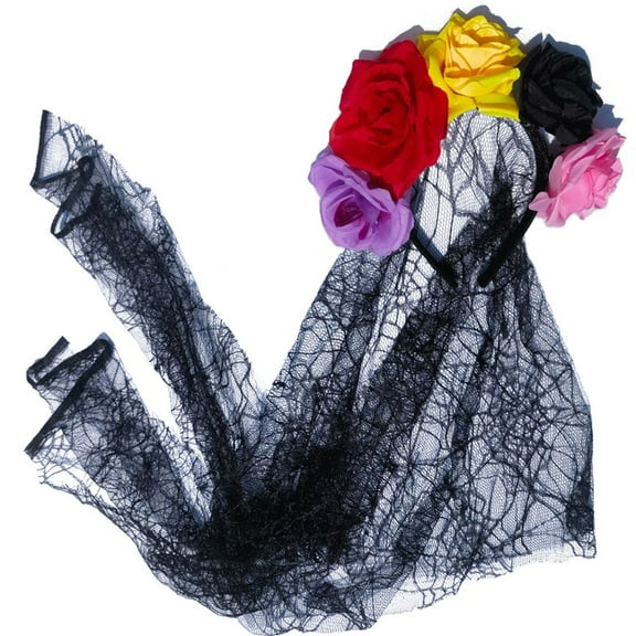 Floral Headband with Detachable Veil for Halloween and Day of the Dead Theme