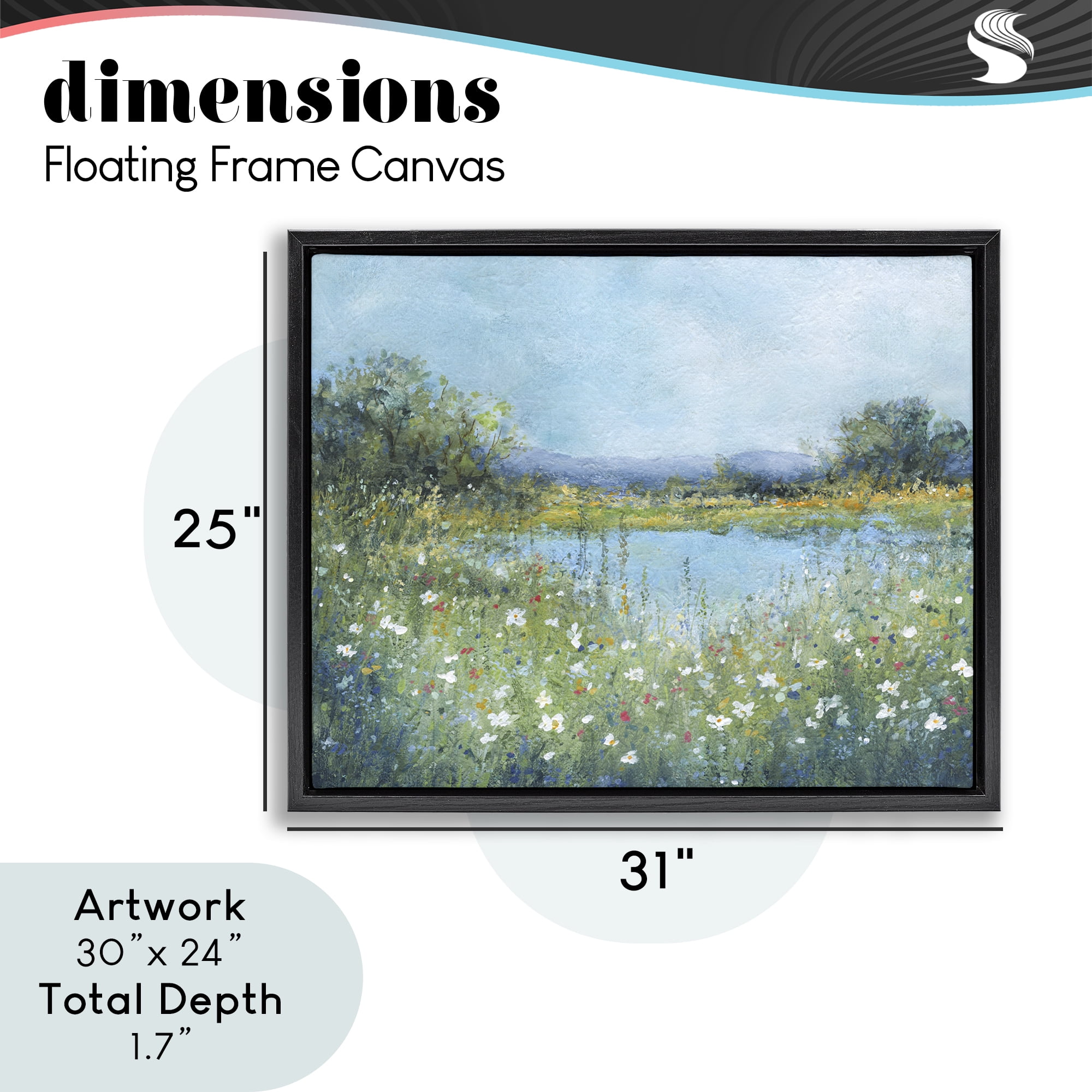Stupell Industries Impressionist Meadow Surrounding Pond Black Framed Floater Canvas Wall Art, design by Carol Robinson