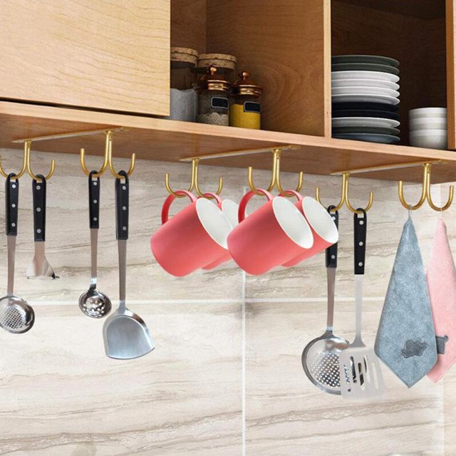 Soporte para tazas, 8 ganchos de gabinete, soporte para tazas de café, estante para tazas de café rústico para tazas de café grandes pequeñas, tetera Oro Macarena Titular de la taza