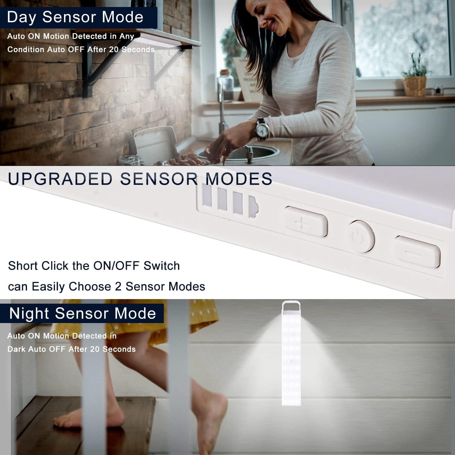 60 LED Under Cabinet Lights, Wireless USB Rechargeable Motion Sensor LED Light with Built-in Magnet Strip for Kitchen, Wardrobe, Closet