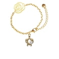 thumbnail image 2 of Delight Jewelry Goldtone Open Sea Turtle with White Plumeria Gold-tone Flower Link Chain Bracelet, 6.75"+2" Extender, 2 of 4
