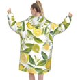 thumbnail image 3 of Fresh Tropical Lemons Print Oversized Blanket Hoodie, Wearable Blanket Adult For Women Men And Teenager, Super Soft Warm Flannel Fluffy Hooded Blankets Sweatshirt With Big Pocket, 3 of 8
