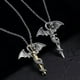 thumbnail image 1 of BR Conjunto de collar de dragón de plata antiguo: colgante luminoso que brilla en la oscuridad, encanto de ala de espada retro vintage, cadera punk gótica, para mujeres y hombres, 1 of 4
