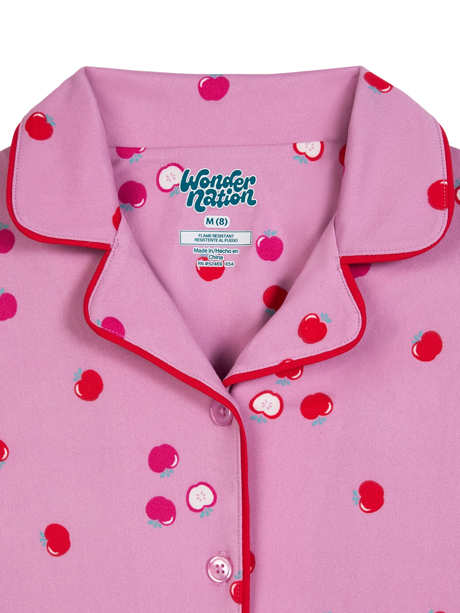 Wonder Nation Girls Short Sleeve Button Front Pajama Top and Pants Set with Eyemask, 3-Piece, Sizes 4-18