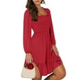 thumbnail image 3 of UVN Dresses for Women Casual Long Sleeve Square Neck Dress Ruffle Pleated Flowy Midi Dress, 3 of 9