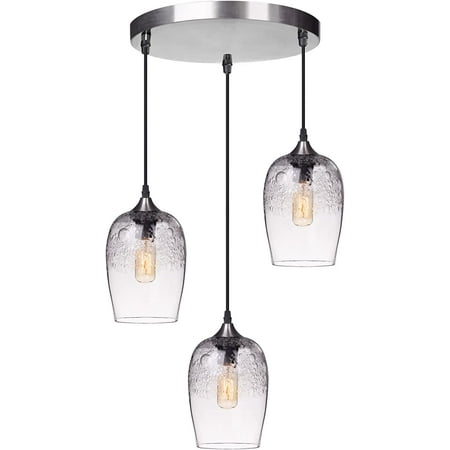 

MANXING Pendant Light Fixtures Art Glass Chandelier Lighting Clear Bubbles Modern Teardrop Ceiling Hanging Over Dining Room Table Kitchen Island Bathroom 3-Lights Shade 7 Height 5.5 Diam
