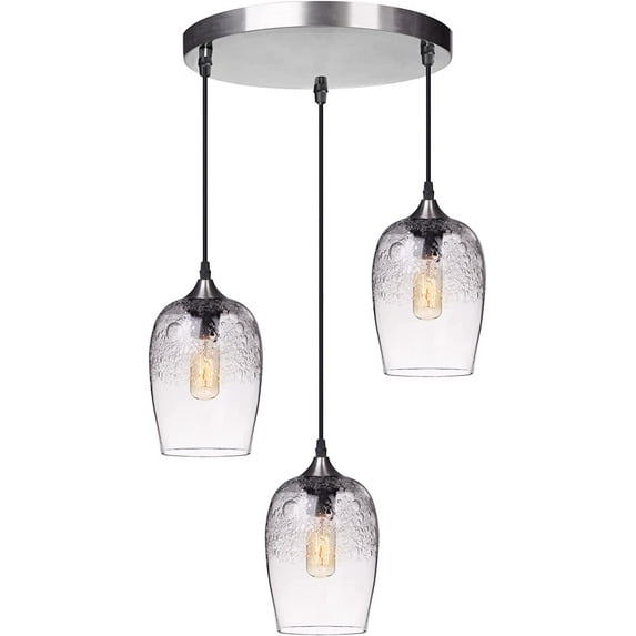 ZXNYH Green Pendant Lights Kitchen Island Blown Glass Pendant Lighting Dining Room Light Fixtures Over Table Modern Teardrop Seeded Bubbles Coffee Bar Living Room Brushed Nickel 3 Pack