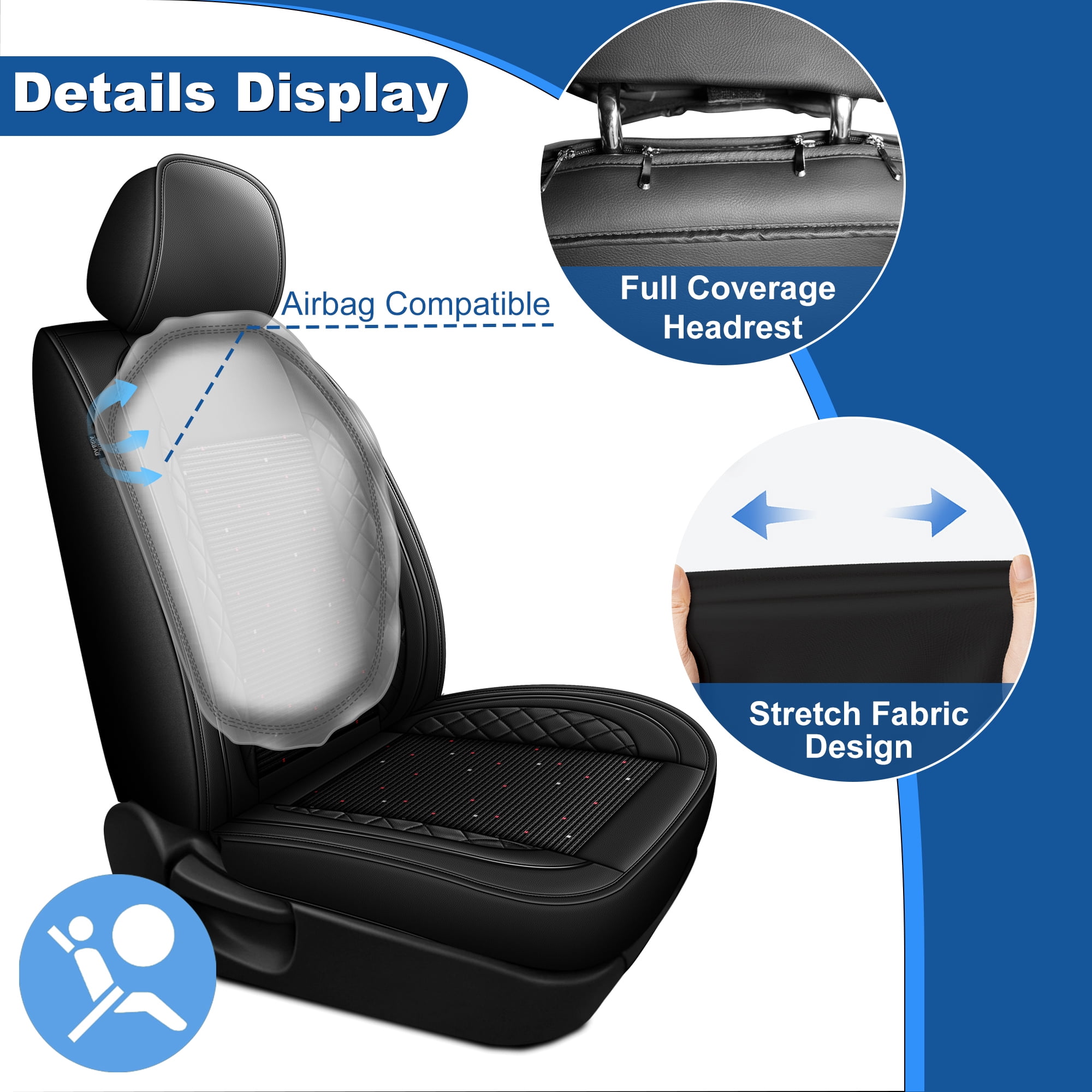 HQBQBUG Car Seat Covers Full Set for Toyota RAV4(Not for Hybrid) 2013-2025 Ice Silk Leather Seat Covers Cushion Breathable Cooling Comfort Easy Installation(Black,2 Row 5 Seat)