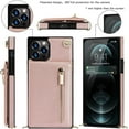 thumbnail image 6 of Pink Leather Phone Case with Card Slots Zipper Wallet Stand & Adjustable Shoulder Strap, Shockproof Soft Case for iPhone 13 Pro, 6 of 9