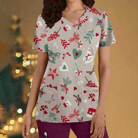 

Hvyesh Independence Day Deals Women s Thanksgiving Turkey Stretch Scrub Top with Pockets V-Neck Comfy Uniform Scrub Top Tunic Top Gifts for Her Yellow Scrubs for women L