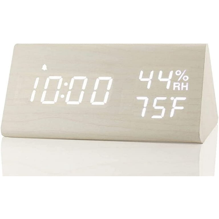 YI DEF Digitaler Wecker, mit elektronischer LED-Zeitanzeige aus Holz, 3  Alarmeinstellungen, Temperaturerkennung (Braun) 