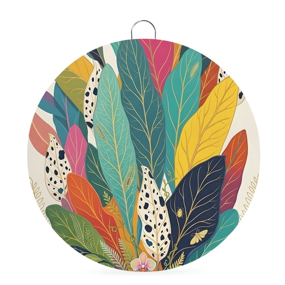 Round Welcome Sign for Front Door, Boho Leaves Hanging Metal Farmhouse Wall Decor for Porch Entryway, Colorful Tropical Plants Bohemian Vintage Leaf Decoration for Holiday Housewarming Gift, 8 in