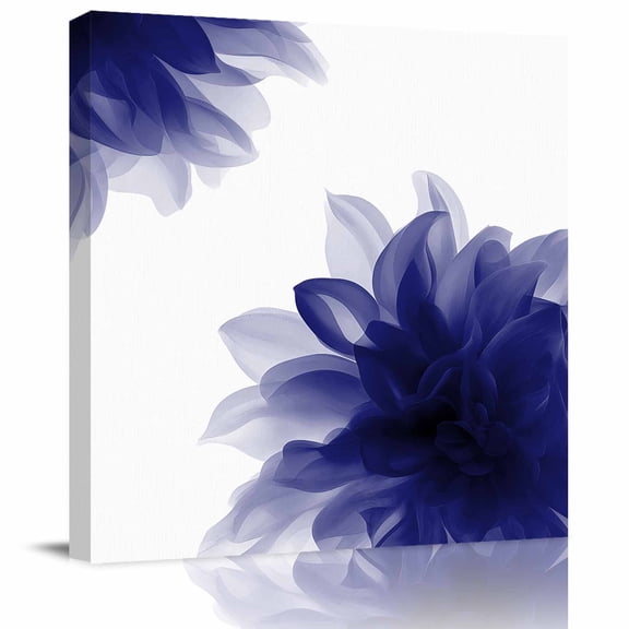 Framed Canvas Wall Art for Living Room Blue Floral Wall Decor, Boho Flowers Abstract Art Aesthetic Paintings for Bedroom Office Kitchen Bathroom, Ready to Hang Artwork Wall Pictures 8x8 Inch