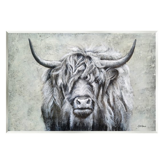 Stupell Highland Cattle Distressed Rustic Animals & Insects Painting Wall Plaque Unframed Art Print Wall Art