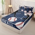 thumbnail image 2 of Castle Fairy Eat Sleep Baseball Zipper Twin Comforter Sets with Fitted Sheet and 2 Pillowcases, Sport Theme Zipper Bedding Set, Navy White,4-Piece,Navy Blue Reversible, 2 of 6