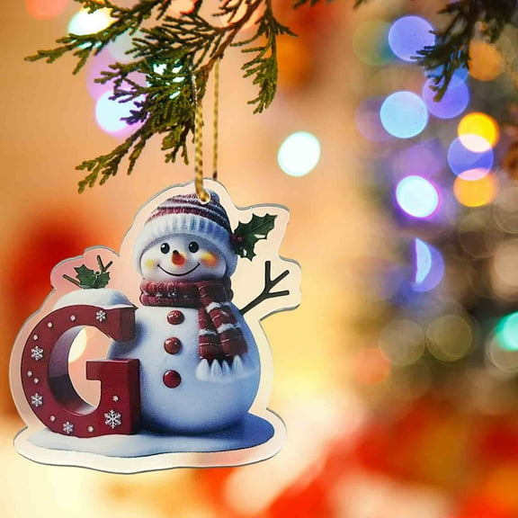 Christmas Snowman Alphabet Ornaments - Cute 2D Flat Personalized A-Z Pendants, Christmas Baubles for Tree Mantel and Gift Tag