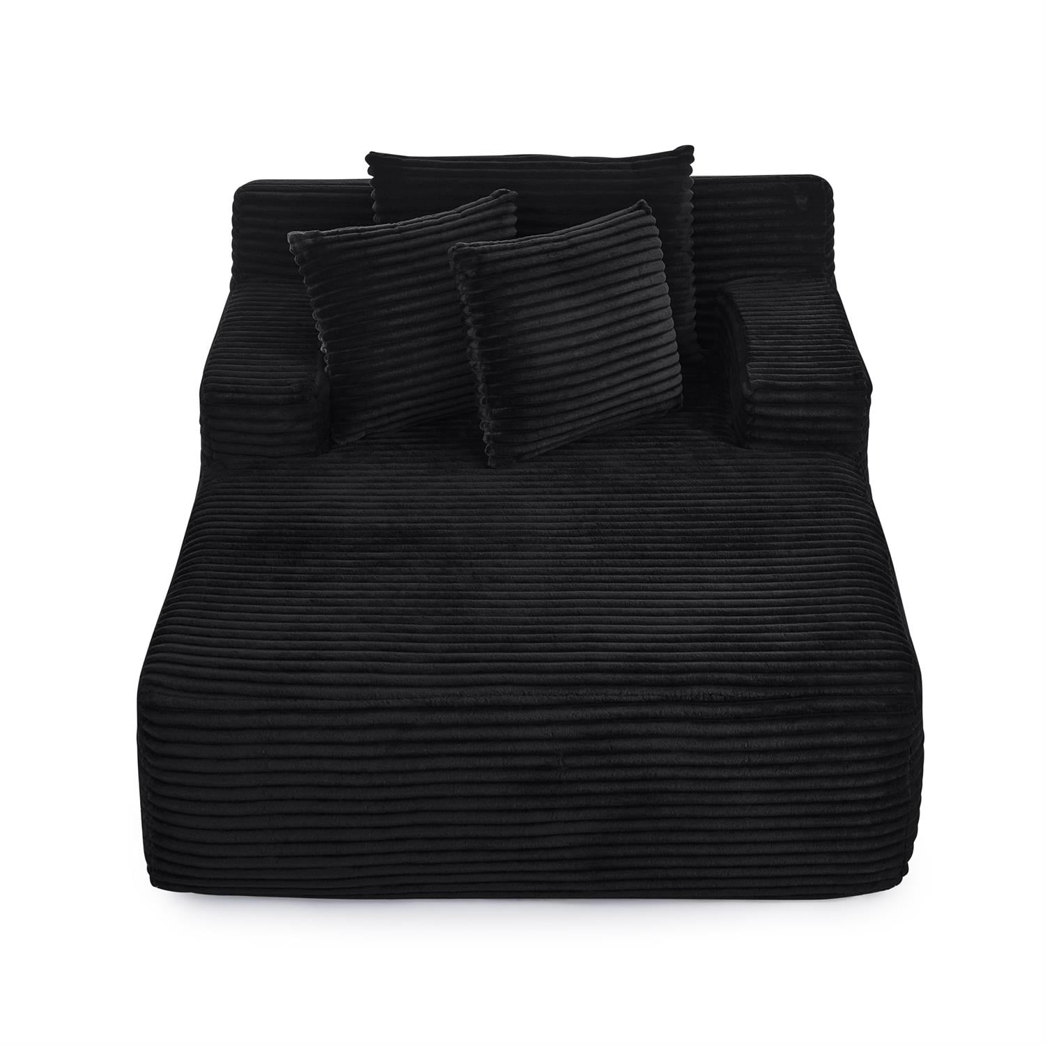 Demi Bonn 64" Velvet Fabric Single Lazy Sofa, Modern Fluffy Couch Lounge Chair for Indoor Living Room, Bedroom, No Assembly Needed, Black