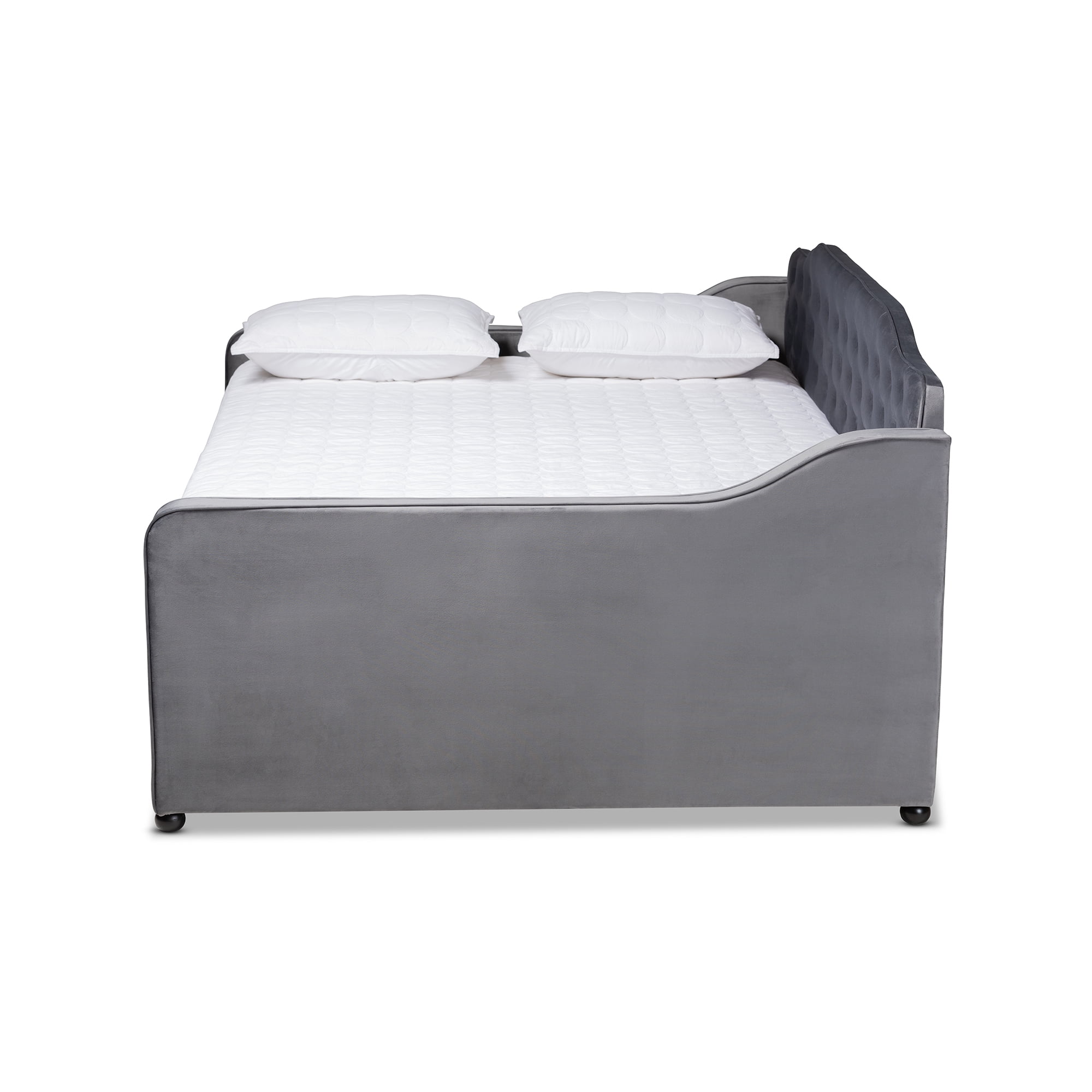 Baxton Studio Freda Transitional and Contemporary Grey Velvet Upholstered and Button Tufted Full Size Daybed
