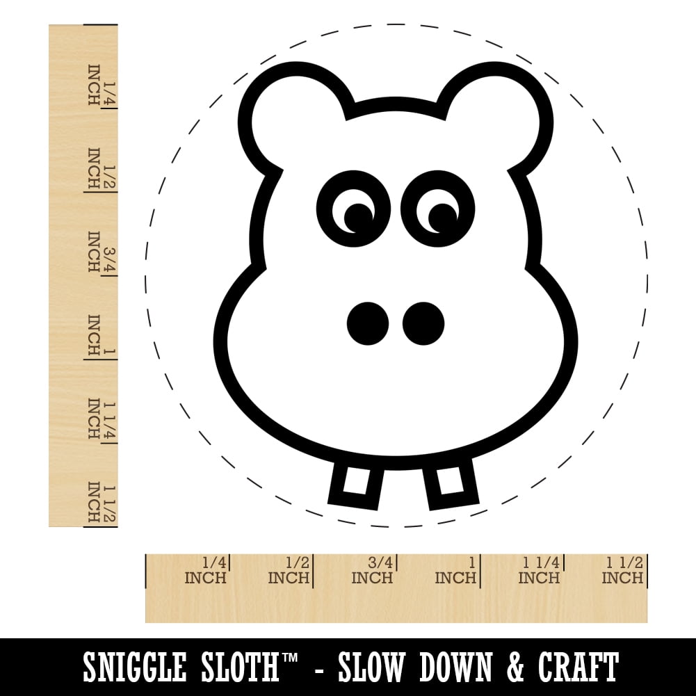 Cute Hippopotamus Face Self-Inking Rubber Stamp Ink Stamper - Black Ink - Large 1-1/2 Inch