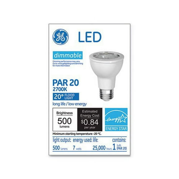 LED PAR20 Dimmable Warm White Flood Light Bulb 2700K, 7 W