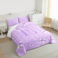 thumbnail image 3 of Castle Fairy Kids Teens Personalized Initial E 3 Pieces Queen Comforter Set,Kawaii Purple Ribbon Bowknot Ultra Soft Bedding Sets,Dreamy Princess Stars Bedding Comforter Set Breathable, 3 of 8