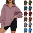 thumbnail image 7 of Womens Half Zip Oversized Solid Sweatshirt,Quarter Zip Pullover Women 2024,Sweatshirt for Women Lapel Collar Sweatshirts Trendy Fall Fashion Teen Girls, 7 of 7